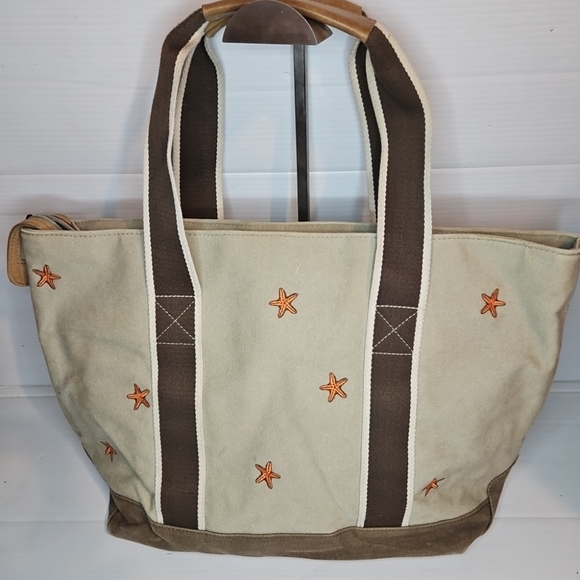 L.L. Bean Other - Rare Vintage L.L. Bean Boat & Tote Canvas Bag Sea Star Embroidery Leather Handle